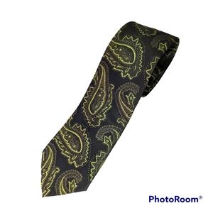 Johnson's Brothers Men's Tie 100% Italian Silk Black Neon Yellow Green Paisley